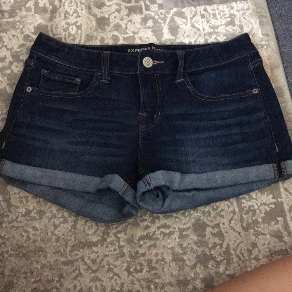 Express dark wash jean shorts